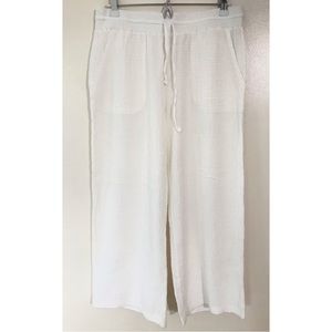 Monodoc • M • Light Cream 100% Cotton Bubble Gauze Wide Leg Drawstring Pants